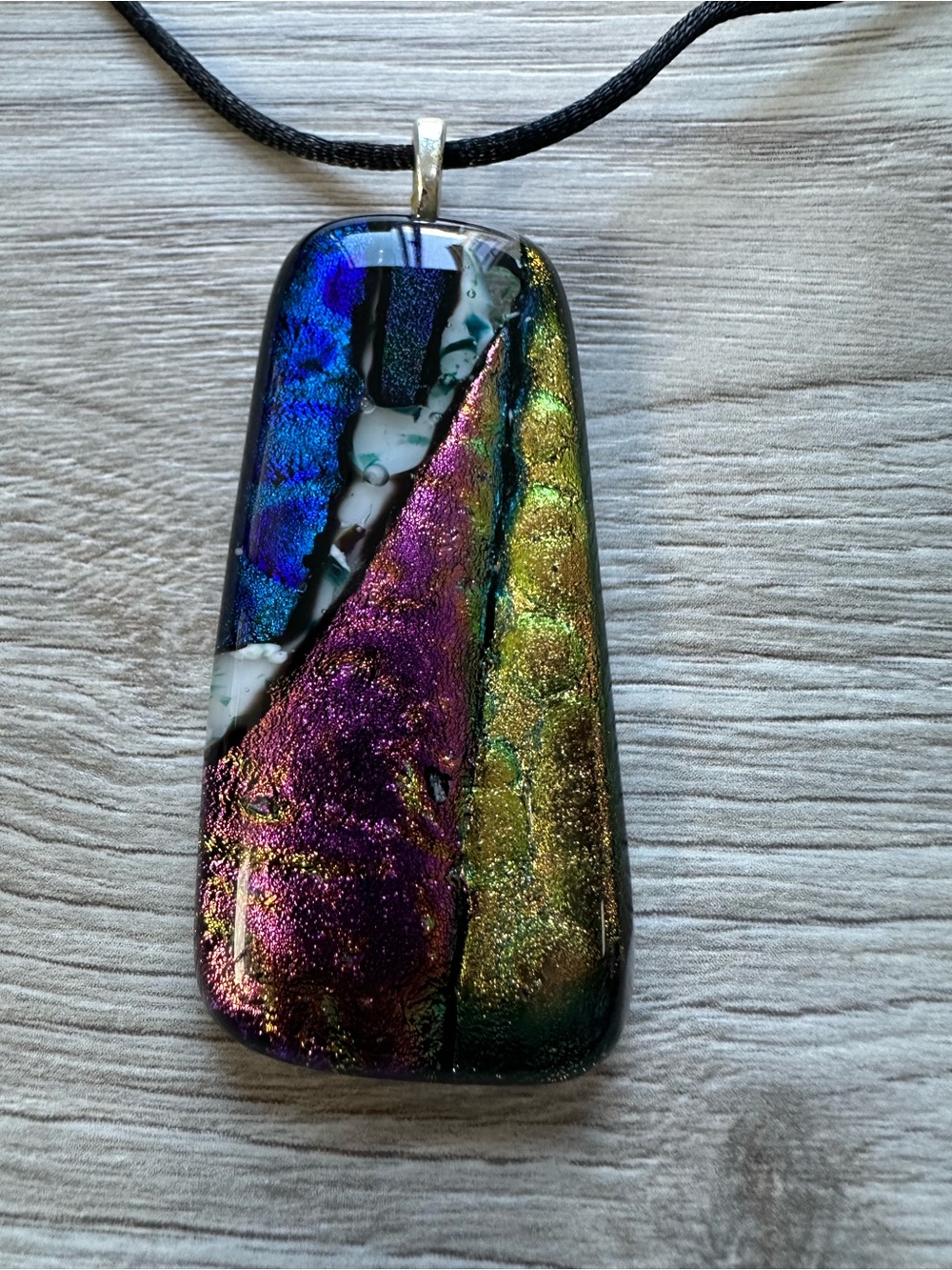 Iridescent Dichroic Glass Pendant Necklace - Multicolor
